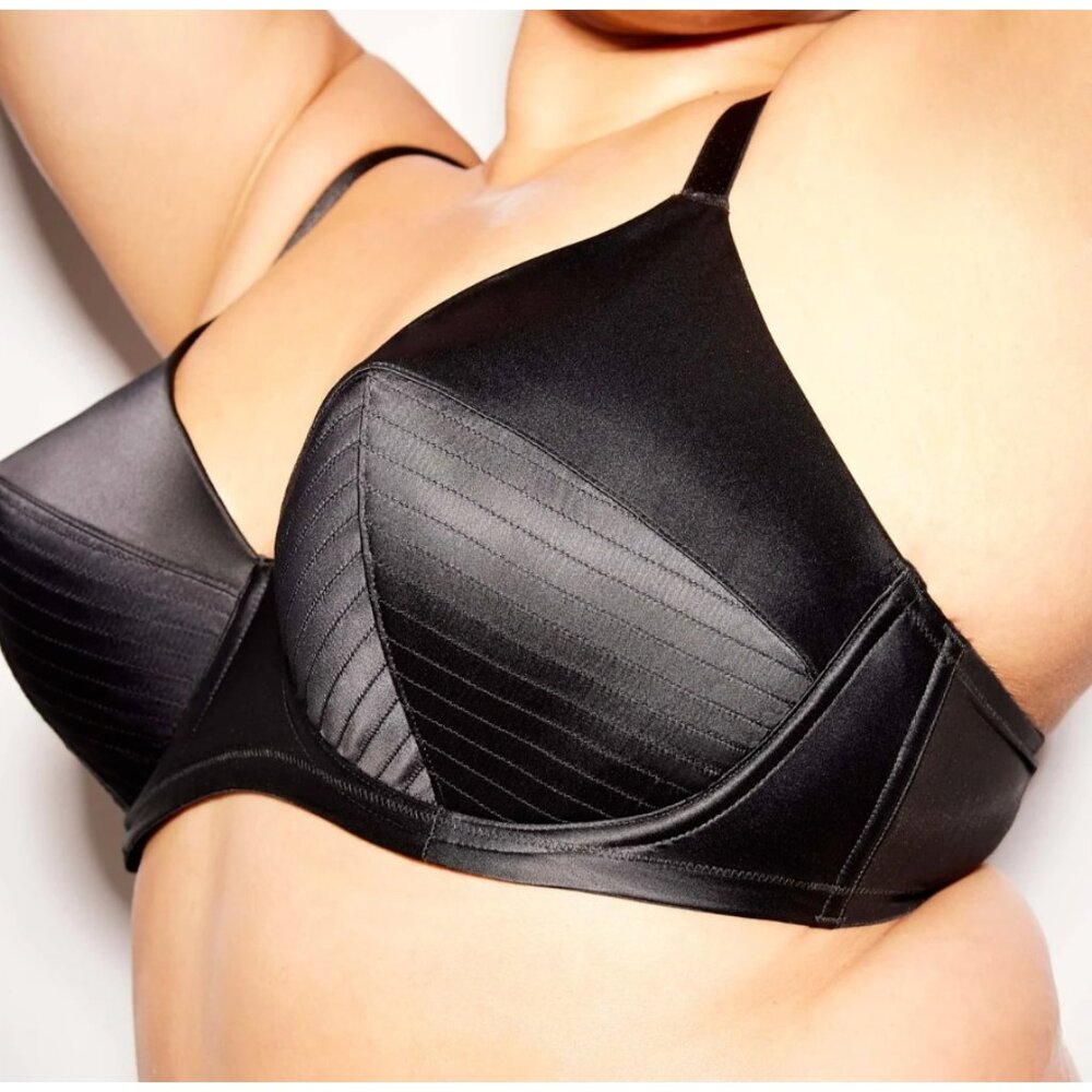 Savage X Fenty Sexties Bullet Bra Black satin glam retro look New 42DDD